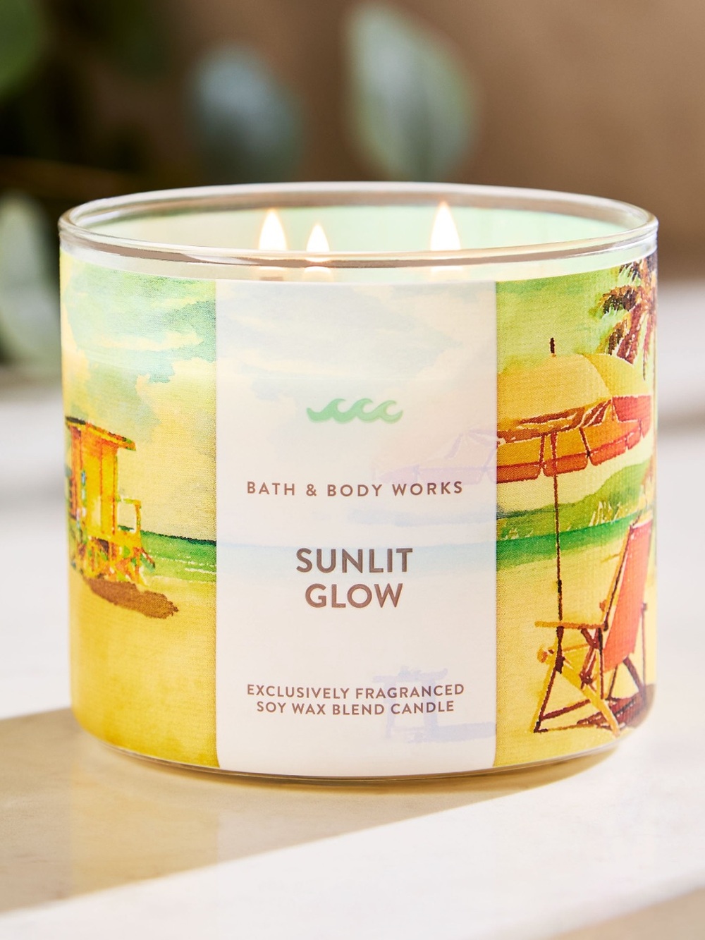 Bath & Body Works Sunlit Glow 3-Wick Candle - Yellow and Green
